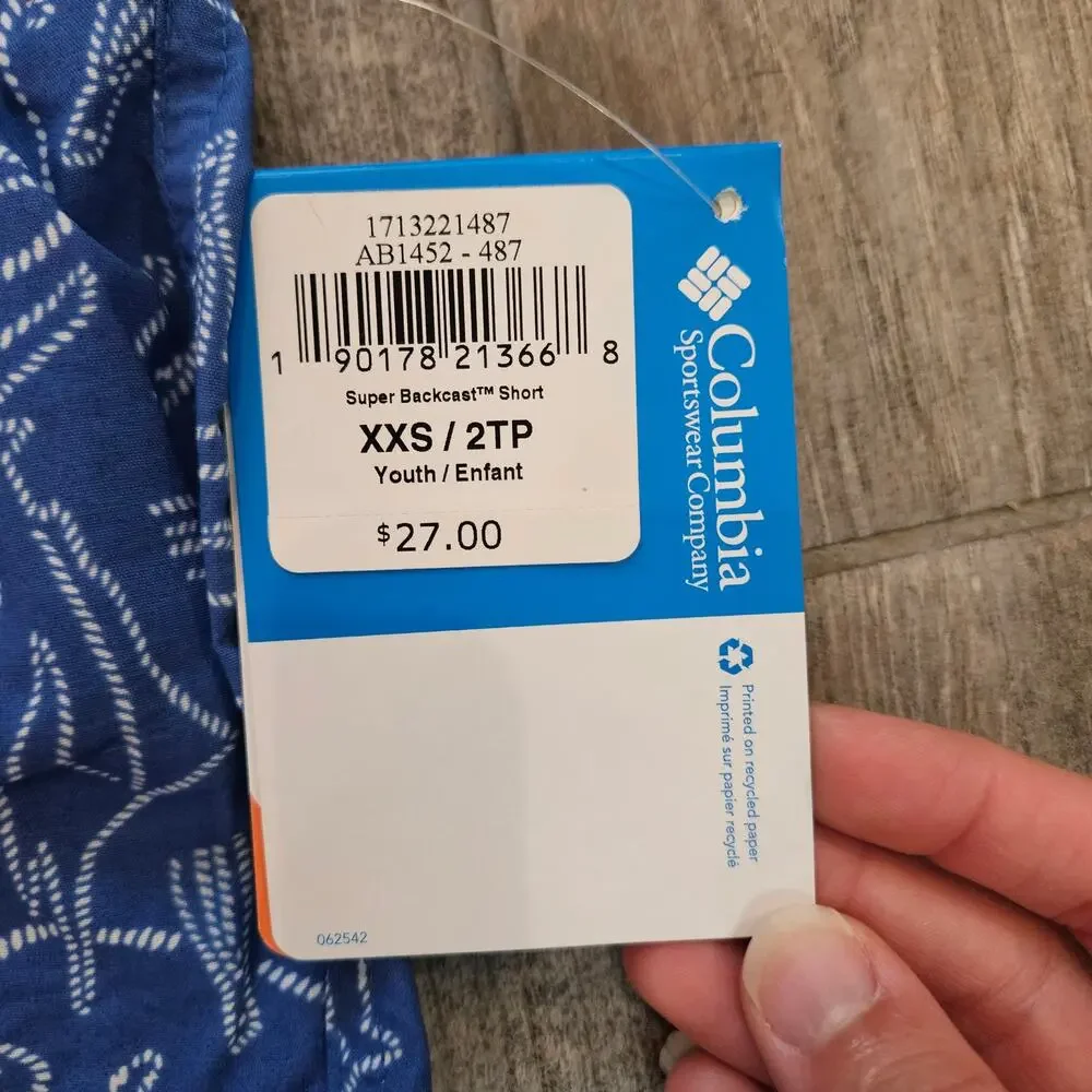 Columbia PFG Swim Shorts‎ Youth XXS Shark Print Blue UPF Fishing NEW Summer